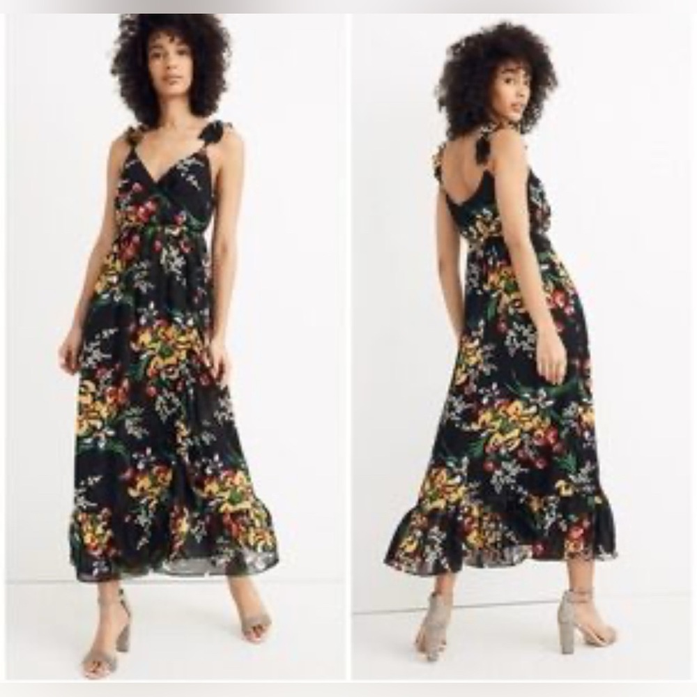 Madewell Floral Black Midi Dress